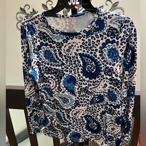Women's Blue Paisley Top Small #362